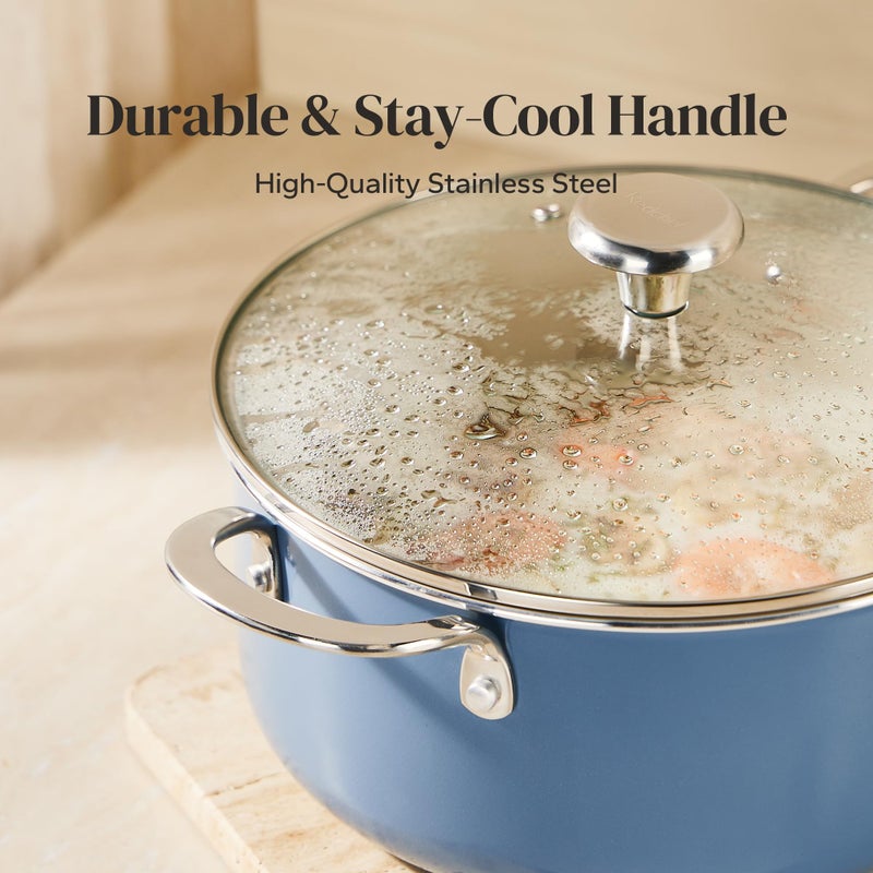 Redchef Ceramic Stock Pot, Induction Cooking Pot with Glass Lid for Soup, 5Qt Stockpot Nonstick Soup Pot, Even Heating, Stay-Cool Handles,Fits All Stoves, Oven/Dishwasher Safe, PFAS Free (Blue) - Image 3