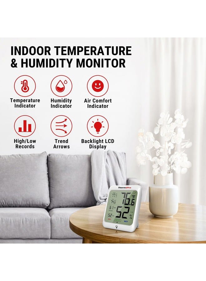 ThermoPro مؤشر رطوبة TP53 مقياس رطوبة رقمي ترمومتر داخلي لمراقبة درجة الحرارة والرطوبة مع إضاءة خلفية تعمل باللمس - Image 2