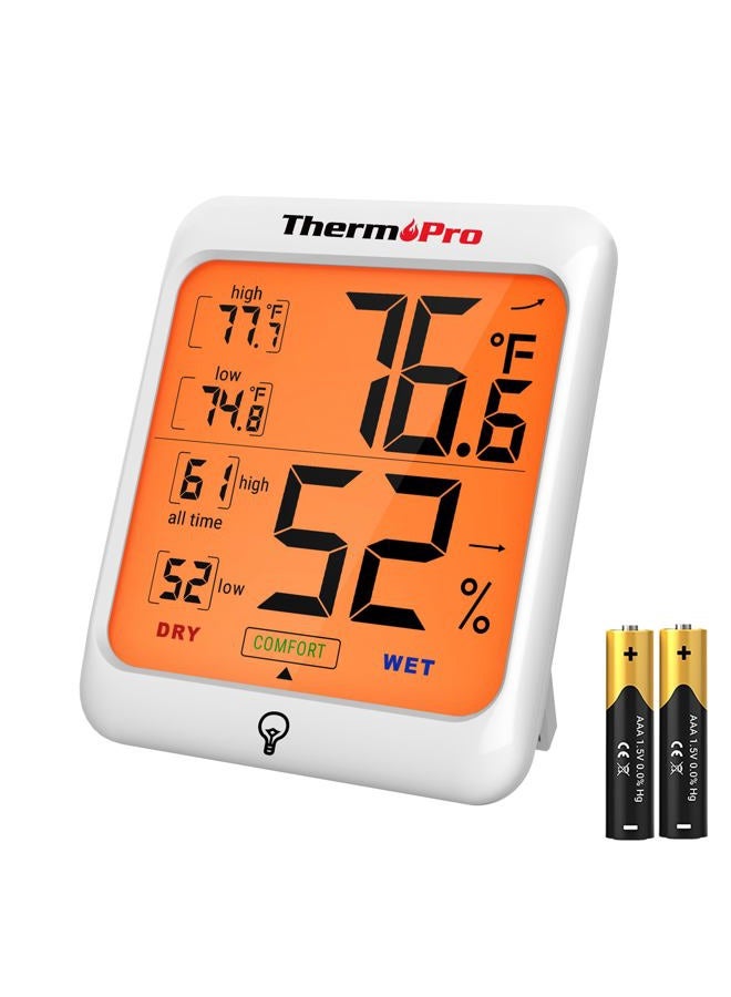 ThermoPro مؤشر رطوبة TP53 مقياس رطوبة رقمي ترمومتر داخلي لمراقبة درجة الحرارة والرطوبة مع إضاءة خلفية تعمل باللمس - Image 1