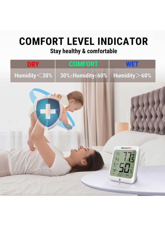 ThermoPro مؤشر رطوبة TP53 مقياس رطوبة رقمي ترمومتر داخلي لمراقبة درجة الحرارة والرطوبة مع إضاءة خلفية تعمل باللمس - Image 3