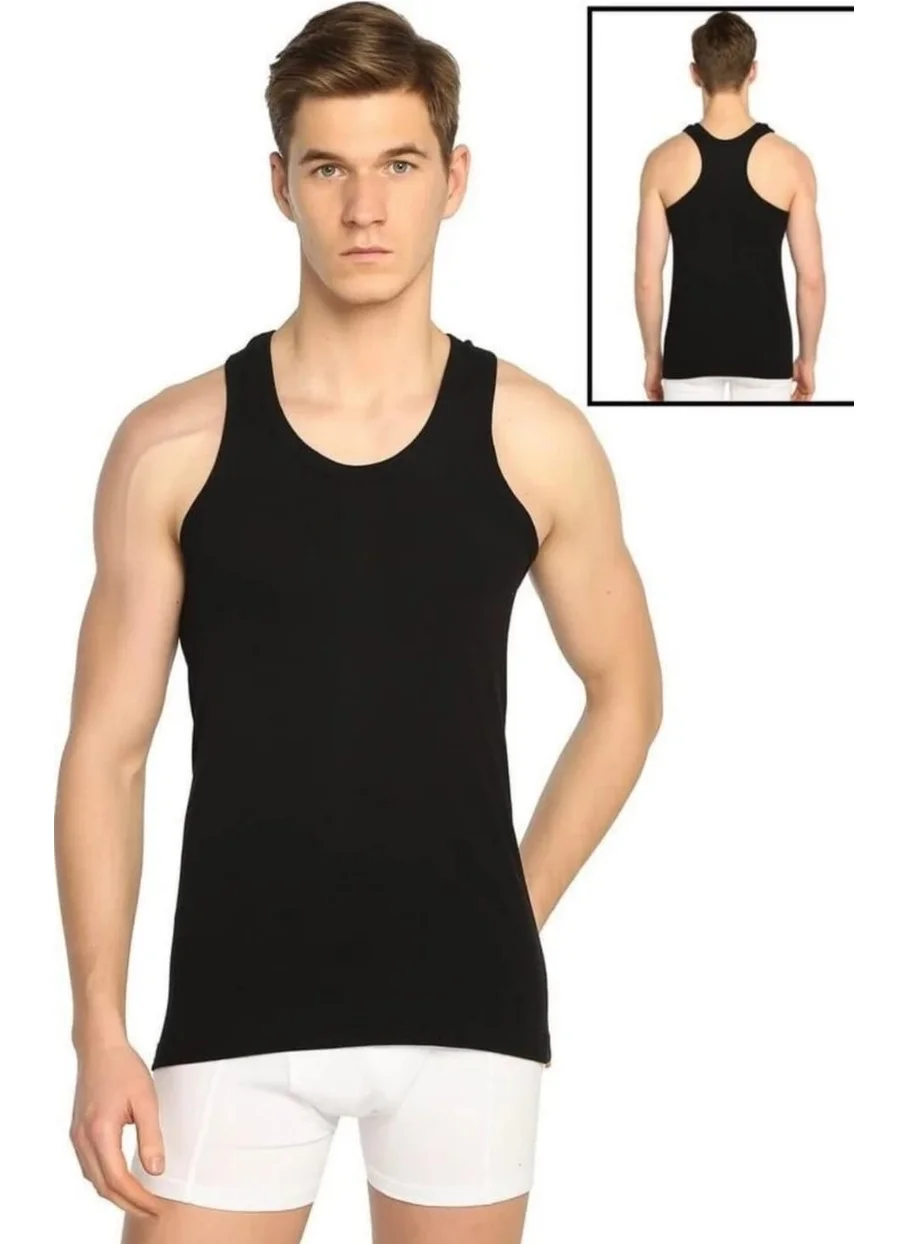 Seher Yıldızı Seher Yıldız Men's 3-Pack Black Cotton Rib Sports Undershirt Single Pack 0058