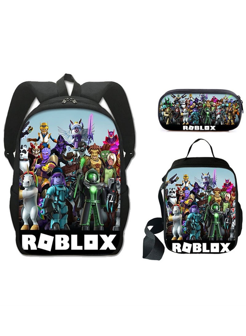 3Pcs Roblox Book Bag Peripheral Pen Bag Lunch Bag Backpack Set black  - Image 1