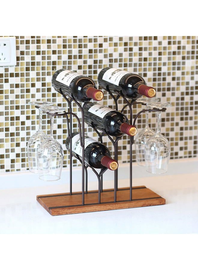 ALLCENER STONE Countertop Wine Rack, Tabletop Wood Wine Holder, Perfect for Home Decor & Kitchen Storage Rack, Bar, Wine Cellar, Cabinet, Pantry, etc,Wood & Metal (Bronze) 4 Wine Bottles and 4 Wine Glass Gold - Image 5