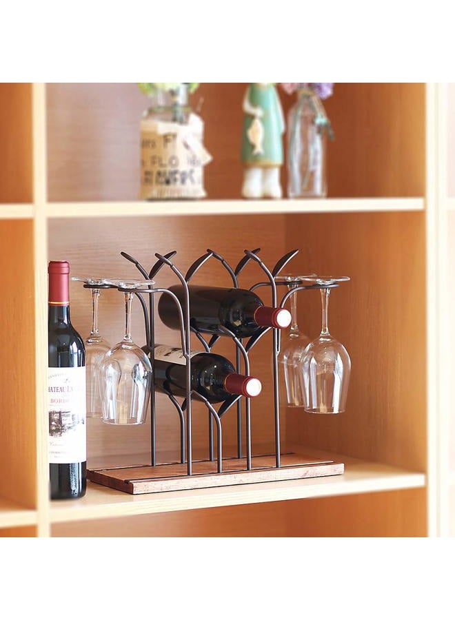 ALLCENER STONE Countertop Wine Rack, Tabletop Wood Wine Holder, Perfect for Home Decor & Kitchen Storage Rack, Bar, Wine Cellar, Cabinet, Pantry, etc,Wood & Metal (Bronze) 4 Wine Bottles and 4 Wine Glass Gold - Image 4