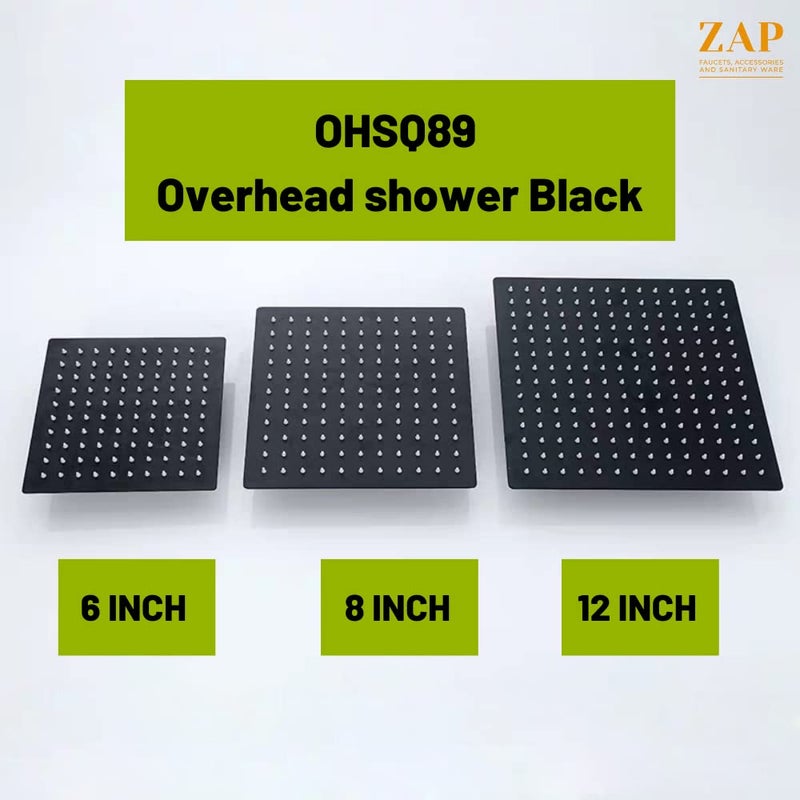 ZAP دش علوي مربع أسود قابل للدوران 360° (8 بوصة) | من الفولاذ المقاوم للصدأ مع فوهة سيليكون مضادة للميكروبات | رأس دش خفيف الوزن رفيع مثبت على الحائط مع ذراع دش مربع - Image 4
