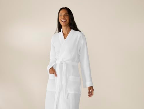 Coyuchi Unisex Organic Waffle Robe, Long Bathrobe, Cotton, Alpine White, (M-L) - Image 2