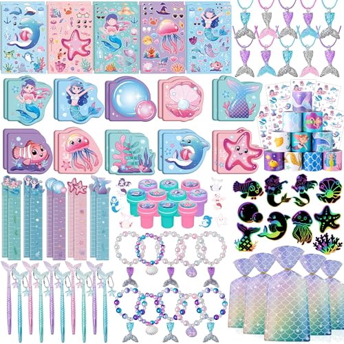 DMIGHT 110Pcs Mermaid Party Favors Including Stampers Notebooks Mermaid Party Decorations - Image 1