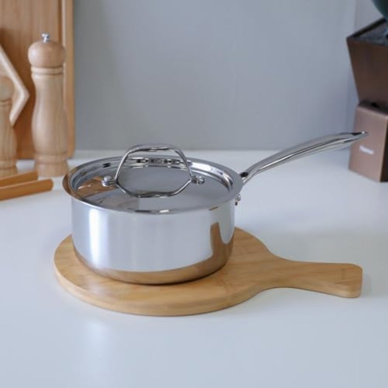 Celina Stainless Steel Saucepan With Lid 2.5Mm Stainless Steel Non-Sticky Frying Pan, Multi-Purpose Pot For Kitchen W18Xh8.7CM - Silver - Image 1