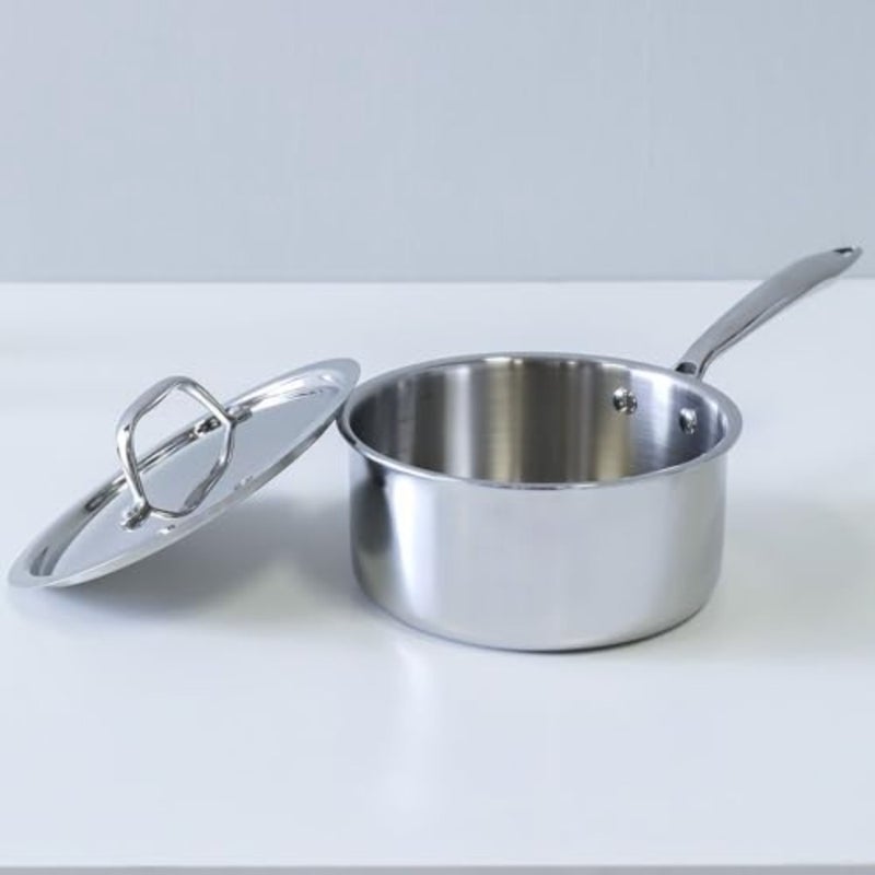 Celina Stainless Steel Saucepan With Lid 2.5Mm Stainless Steel Non-Sticky Frying Pan, Multi-Purpose Pot For Kitchen W18Xh8.7CM - Silver - Image 3