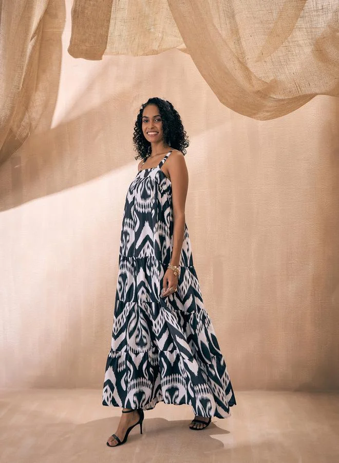 SASSAFRAS Patterned Tiered Dress