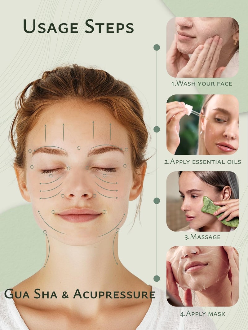 Rena Chris Natural Jade Gua Sha Facial Tools - Acupressure & Gua Sha for Face Massage, Jawline Sculpting, Puffiness Reduction, Skin Care Tool (Green) - Image 3