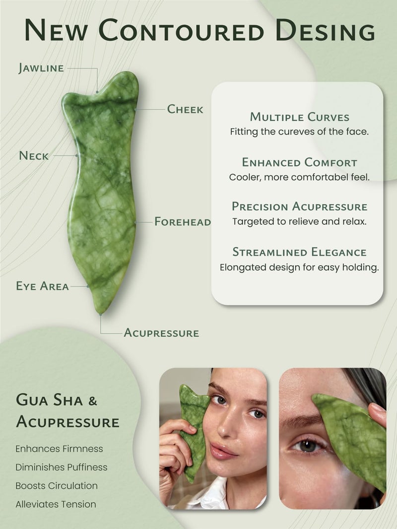 Rena Chris Natural Jade Gua Sha Facial Tools - Acupressure & Gua Sha for Face Massage, Jawline Sculpting, Puffiness Reduction, Skin Care Tool (Green) - Image 2
