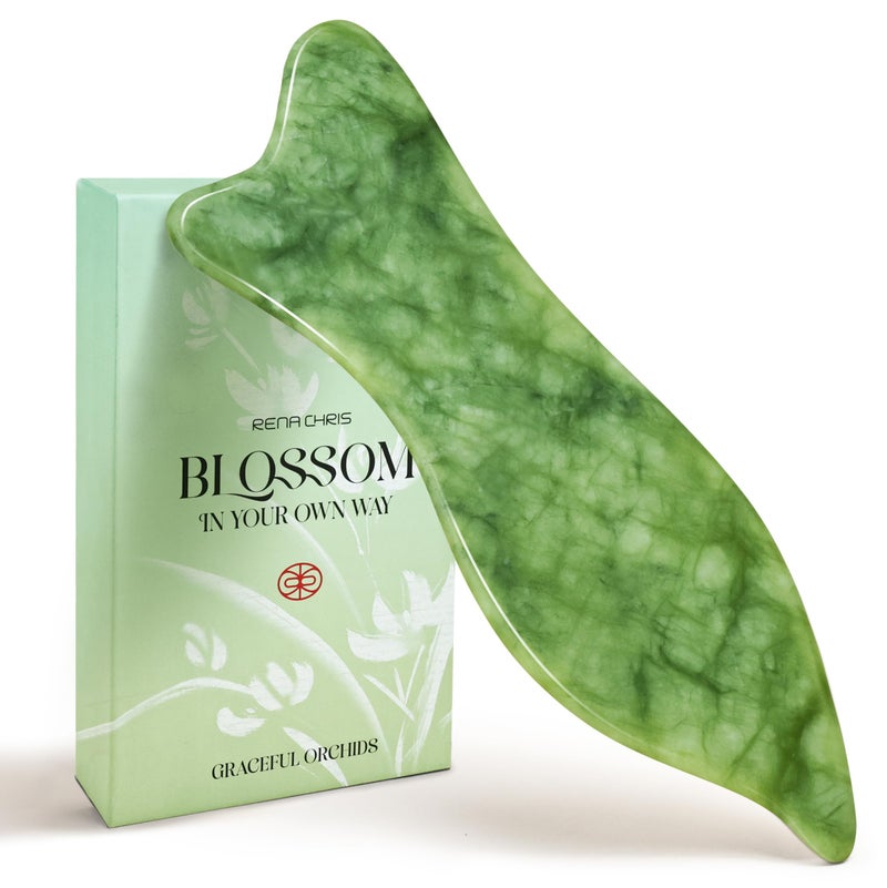 Rena Chris Natural Jade Gua Sha Facial Tools - Acupressure & Gua Sha for Face Massage, Jawline Sculpting, Puffiness Reduction, Skin Care Tool (Green) - Image 1