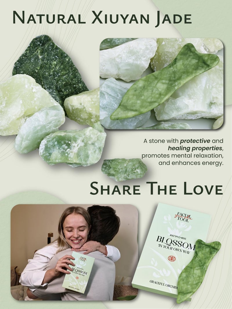 Rena Chris Natural Jade Gua Sha Facial Tools - Acupressure & Gua Sha for Face Massage, Jawline Sculpting, Puffiness Reduction, Skin Care Tool (Green) - Image 4