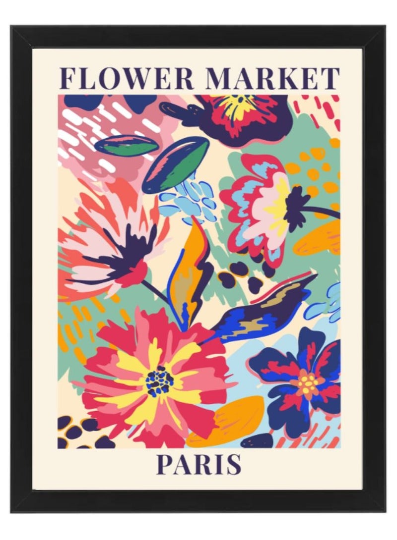 Boomah Accessories Flower Market Paris Colorful Botanical Art Poster with Frame 50x40cm 