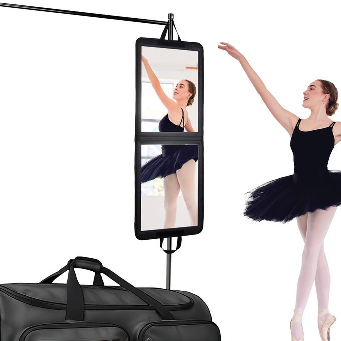 FOLDABLE PORTABLE FULL LENGTH MIRROR FOR CAMPING TRAVEL DANCERS 32X13 INCH BLACK HANGING FOLDING MIRROR FOR DANCE FULL BODY TRAVEL MIRROR