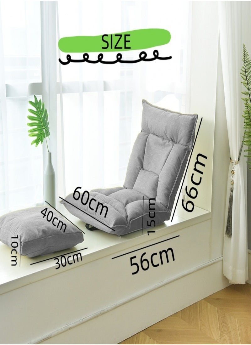 Lazy  Sofa, Folding Floor Chair with Backrest Lounge Sofa with Pillow,  Multi Angle Adjustable Positions Upholstered Sleeper, Sofa For Balcony Bedroom With Pillow Single Sofa (Light Gray)