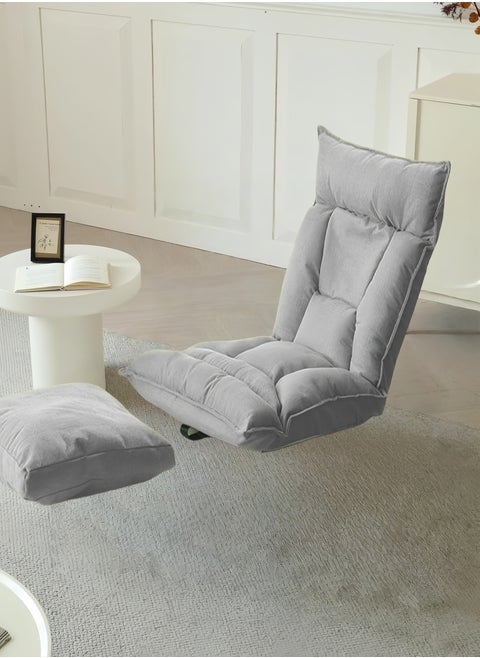 Lazy  Sofa, Folding Floor Chair with Backrest Lounge Sofa with Pillow,  Multi Angle Adjustable Positions Upholstered Sleeper, Sofa For Balcony Bedroom With Pillow Single Sofa (Light Gray)