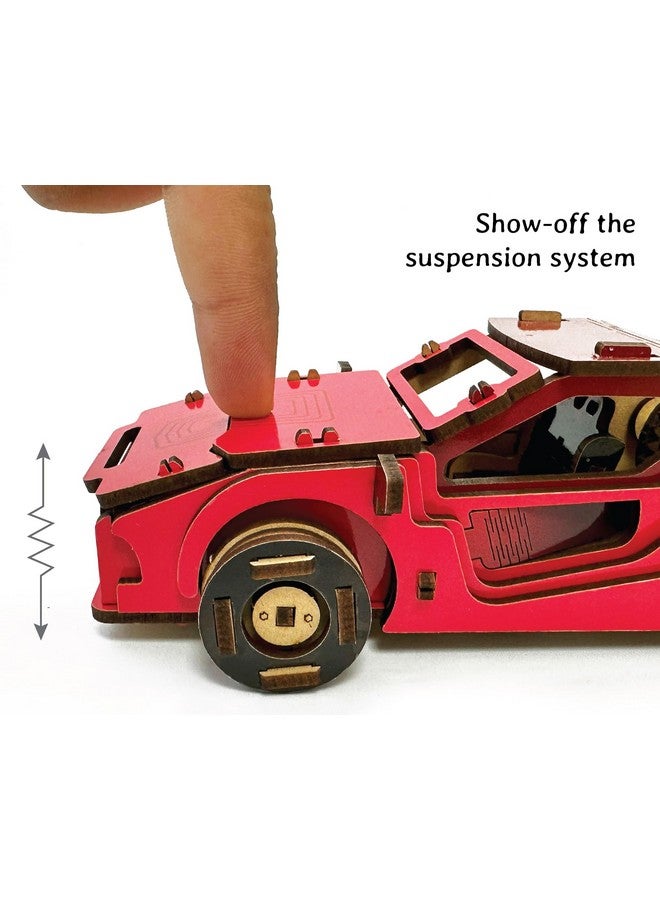 فنفينشين سيارة رياضية FUNVENTION - نموذج ميكانيكي عملي ثلاثي الأبعاد، مجموعة تعلم STEM، مجموعة بناء سيارات قابلة للتجميع مع عجلات وممتصات صدمات عاملة - Image 4