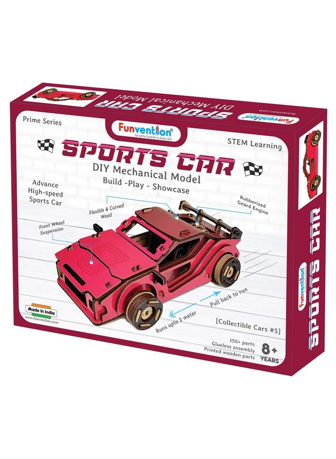 فنفينشين سيارة رياضية FUNVENTION - نموذج ميكانيكي عملي ثلاثي الأبعاد، مجموعة تعلم STEM، مجموعة بناء سيارات قابلة للتجميع مع عجلات وممتصات صدمات عاملة - Image 1