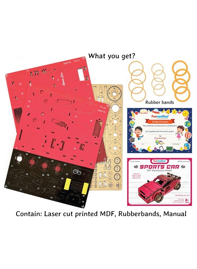فنفينشين سيارة رياضية FUNVENTION - نموذج ميكانيكي عملي ثلاثي الأبعاد، مجموعة تعلم STEM، مجموعة بناء سيارات قابلة للتجميع مع عجلات وممتصات صدمات عاملة - Image 3