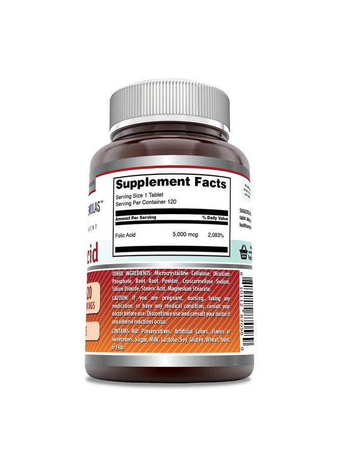 Amazing Nutrition - Amazing Formulas Folic Acid 5000 Mcg (5 Mg) 120 Tablets Supplement; Vitamin B9; Nongmo; Gluten Free; Made In Usa - Image 1