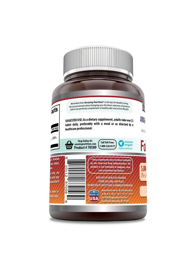 Amazing Nutrition - Amazing Formulas Folic Acid 5000 Mcg (5 Mg) 120 Tablets Supplement; Vitamin B9; Nongmo; Gluten Free; Made In Usa - Image 1
