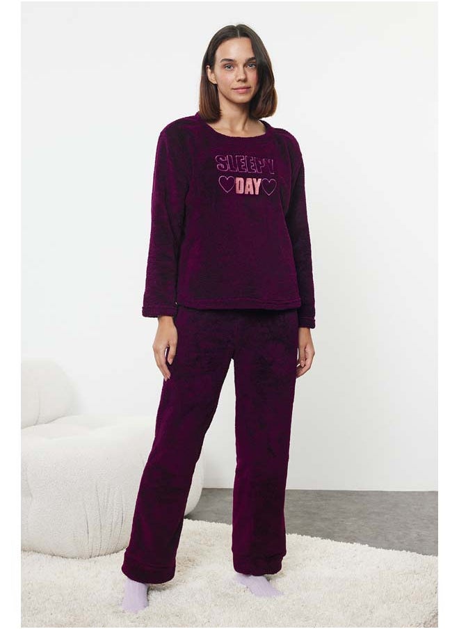 Wellsoft Winter Knitted Pajamas Set with Plum Slogan and Heart Thmaw25Pt00028