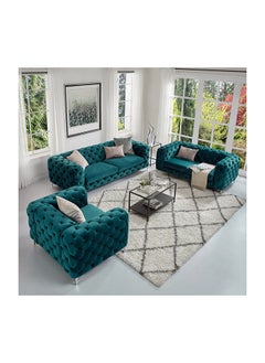 A to Z Furniture Tufted Velvet Loveseat and Sofa Living Room Set in Green Color Single Seater Sofa 