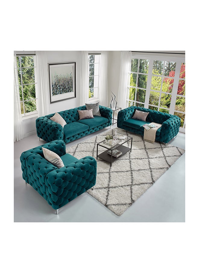 A to Z Furniture Tufted Velvet Loveseat and Sofa Living Room Set in Green Color Single Seater Sofa 