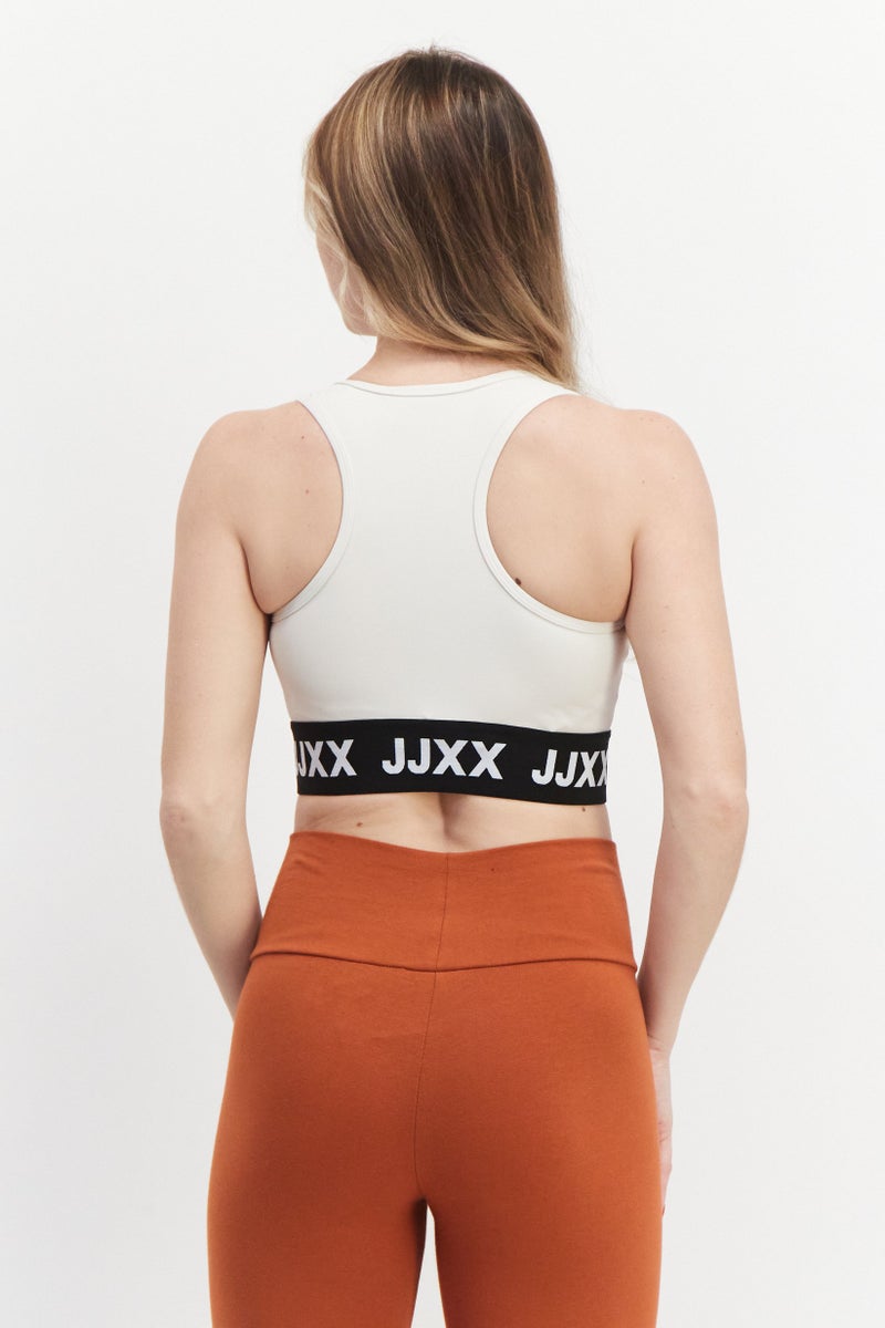 JJXX Women Scoop Neck Sleeveless Brand Logo Crop Top, Beige - Image 4