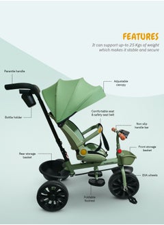 Baybee Hike 3 in 1 Baby Tricycle for Kids, Baby Kids Cycle with Parental Push Handle, Canopy, Rotatable Seat, Light, Safety Bar & Belt | Kids Tricycle Cycle for Kids 1.5 to 5 Years Boys Girls Green - pzsku/Z538D1EC08F7752F5609CZ/45/_/1714202325/b9b2f5a8-aaa4-4c27-9176-d43e07aa178b