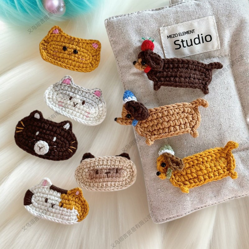 Knitted Plush Cat Animal Hair Clips for Girls - Image 1