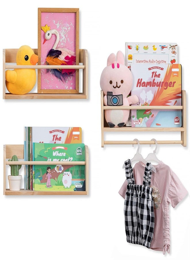 Walasis Nursery Book Shelves for Wall: Solid Pine Wood Wall Mounted Bookcase with Anti-Drop Bar for Kids' Room Easy Installation with Back Panel (Natural) - Image 1