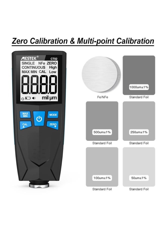 MESTEK Paint Thickness Gauge MESTEK Digital Car Coating Thickness Gauge Tester, Paint Mil Thickness Meter Gauge Large LCD with Backlight, Resolution 0.01mils Automatic F/NF - Image 3