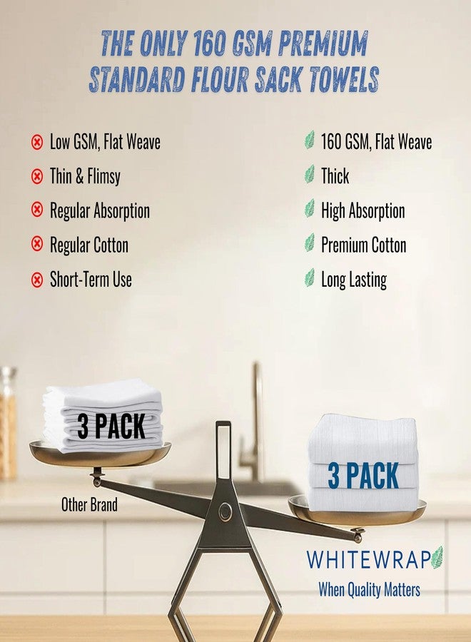 WHITEWRAP Flour Sack Towels 18x28 - 100% Cotton (Pack of 3), Reusable Kitchen Tea Towels for Baking, Crafts, Embroidery Ideas - Image 5