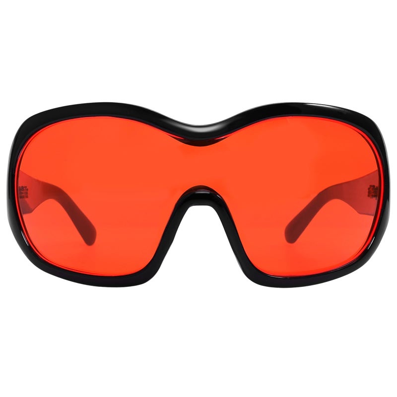 TYA Oversized Trendy Wrap Around Sunglasses for Women Men - Cool Concert shades 2000s Retro Round Big Shield Glasses (Black/Red) - Image 1