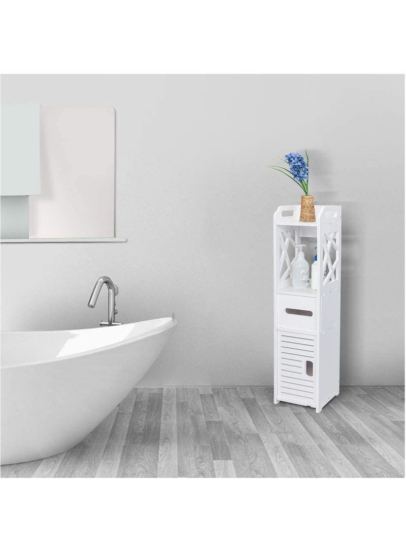Bathroom Storage Corner Floor Cabinet with Doors Toilet Paper Holder Slim Nightstand Standing Shelf Sink Organizer  - Image 1