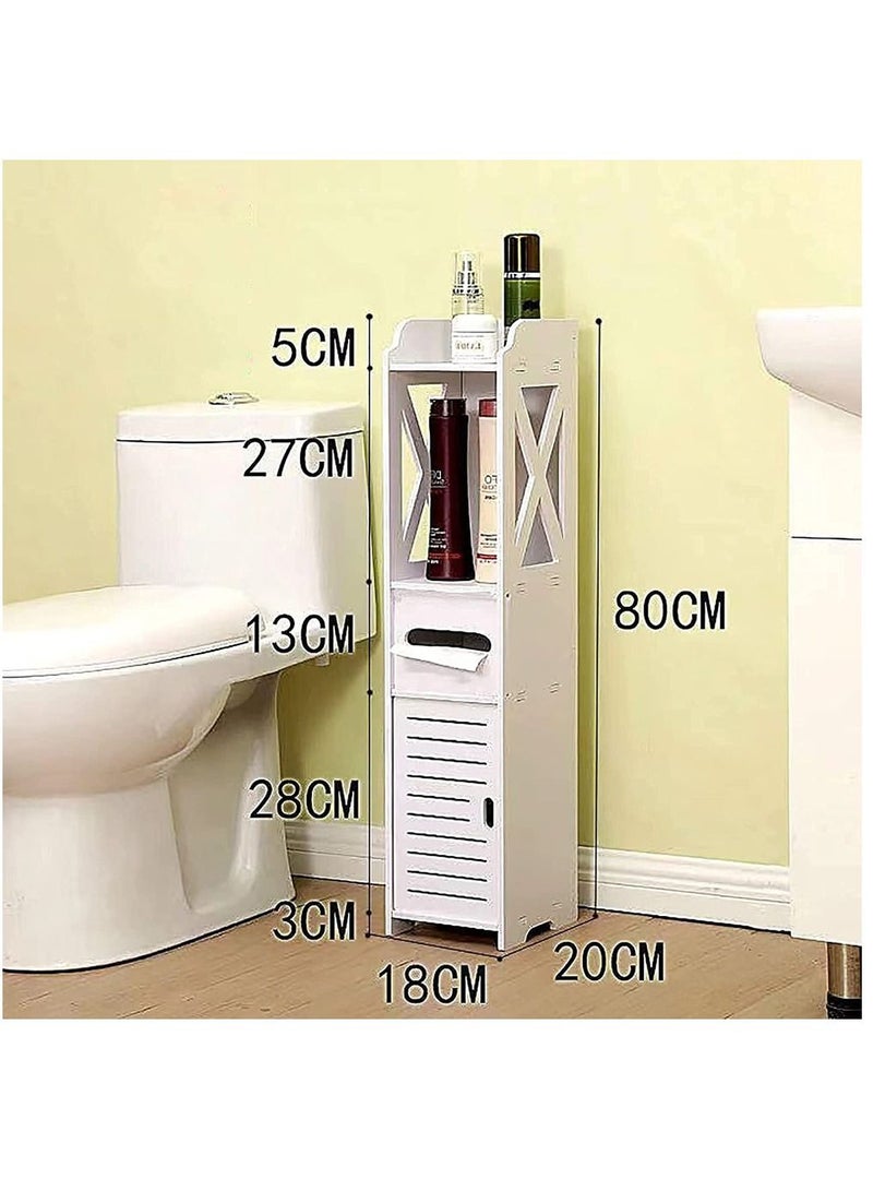 Bathroom Storage Corner Floor Cabinet with Doors Toilet Paper Holder Slim Nightstand Standing Shelf Sink Organizer  - Image 4