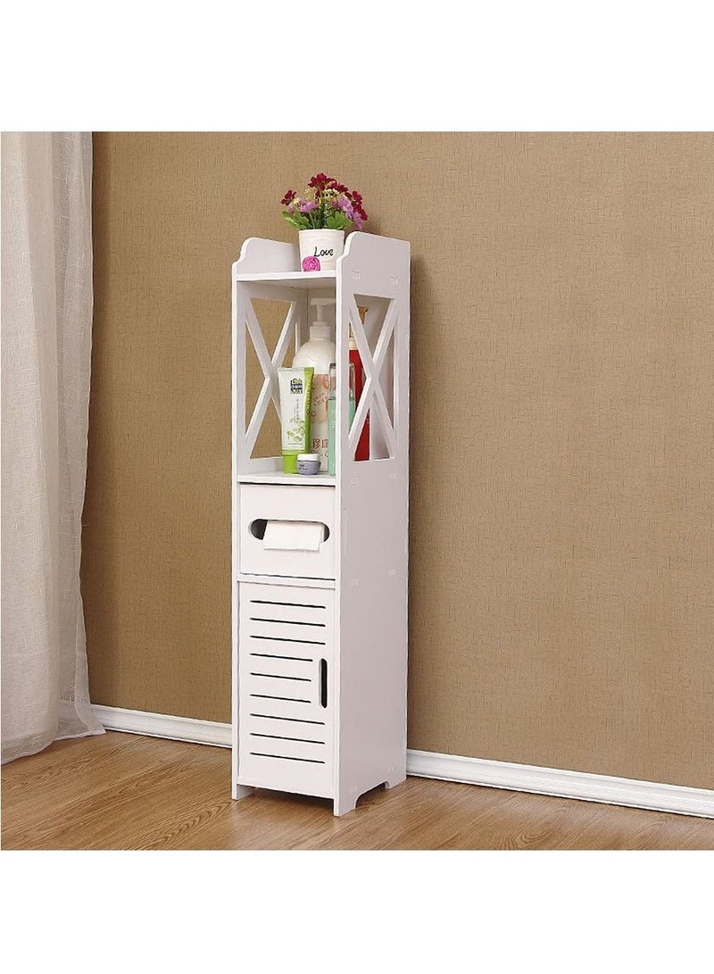 Bathroom Storage Corner Floor Cabinet with Doors Toilet Paper Holder Slim Nightstand Standing Shelf Sink Organizer  - Image 3