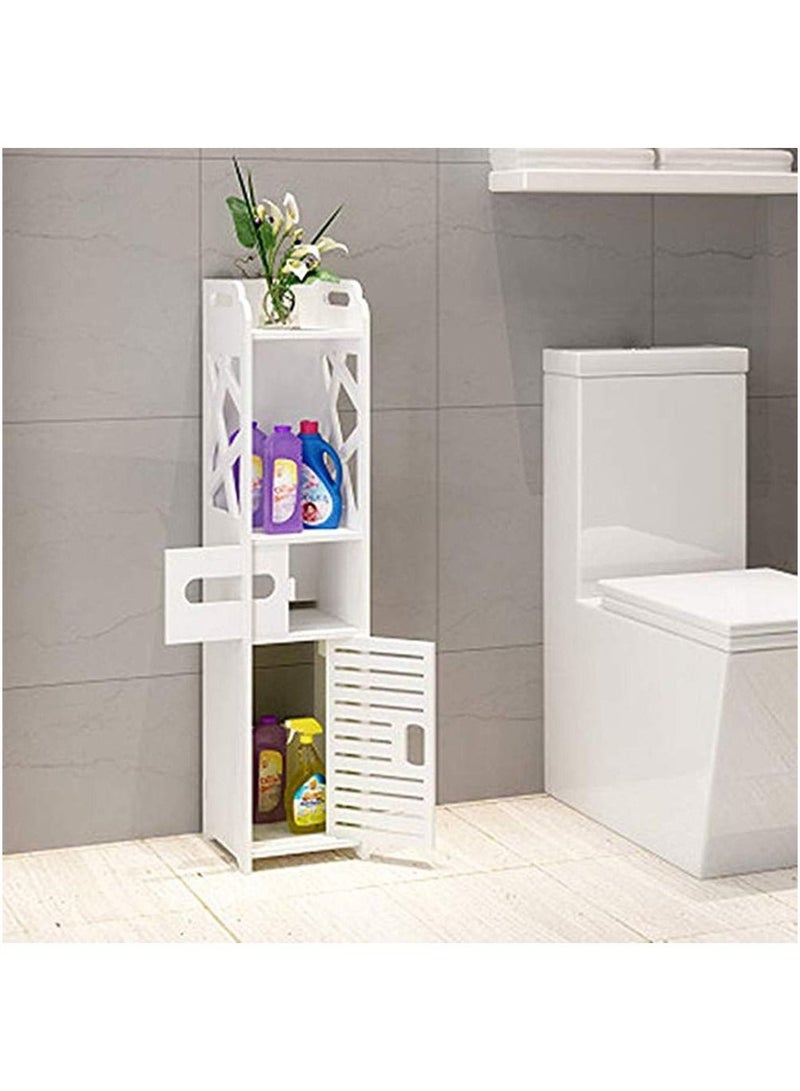 Bathroom Storage Corner Floor Cabinet with Doors Toilet Paper Holder Slim Nightstand Standing Shelf Sink Organizer  - Image 2