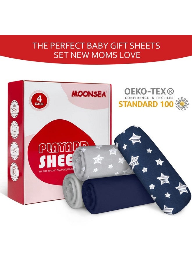 Moonsea Pack and Play Sheets Boys, 4 Pack Mini Crib Sheets, Stretchy Pack and Play Playard Fitted Sheet, Compatible with Graco Pack n Play, Soft and Breathable Material, Navy - Image 3