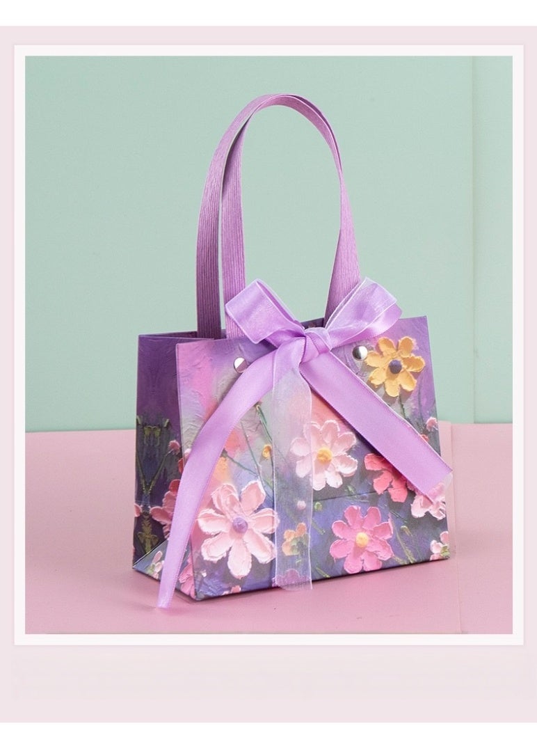 حقيبة هدايا ملونة بمقبض، أكياس ورقية للهدايا مطبوعة برسومات زيتية، أكياس هدايا متوسطة الحجم وصغيرة الحجم - Image 1