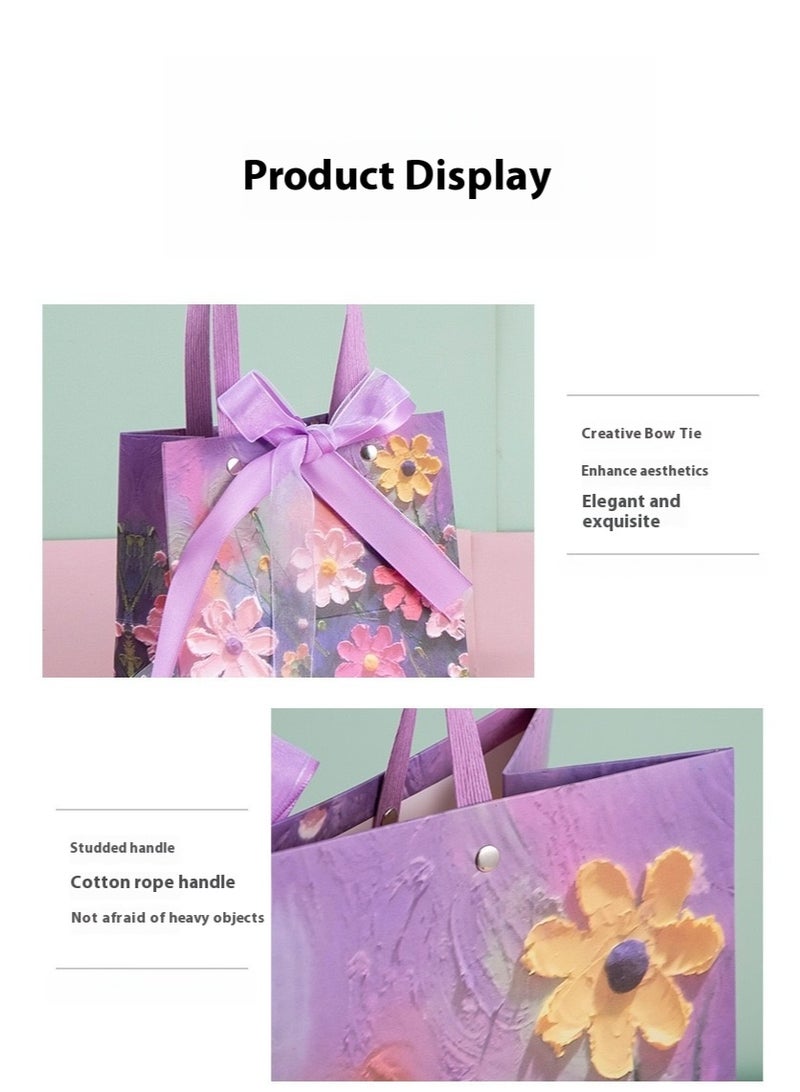 حقيبة هدايا ملونة بمقبض، أكياس ورقية للهدايا مطبوعة برسومات زيتية، أكياس هدايا متوسطة الحجم وصغيرة الحجم - Image 2