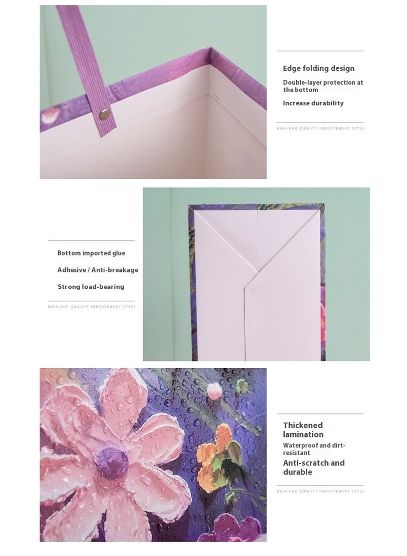 حقيبة هدايا ملونة بمقبض، أكياس ورقية للهدايا مطبوعة برسومات زيتية، أكياس هدايا متوسطة الحجم وصغيرة الحجم - Image 3