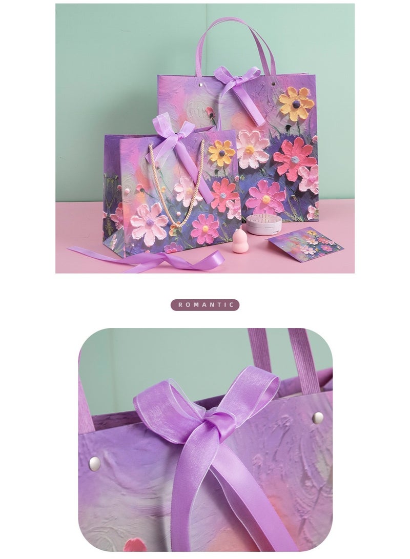 حقيبة هدايا ملونة بمقبض، أكياس ورقية للهدايا مطبوعة برسومات زيتية، أكياس هدايا متوسطة الحجم وصغيرة الحجم - Image 4