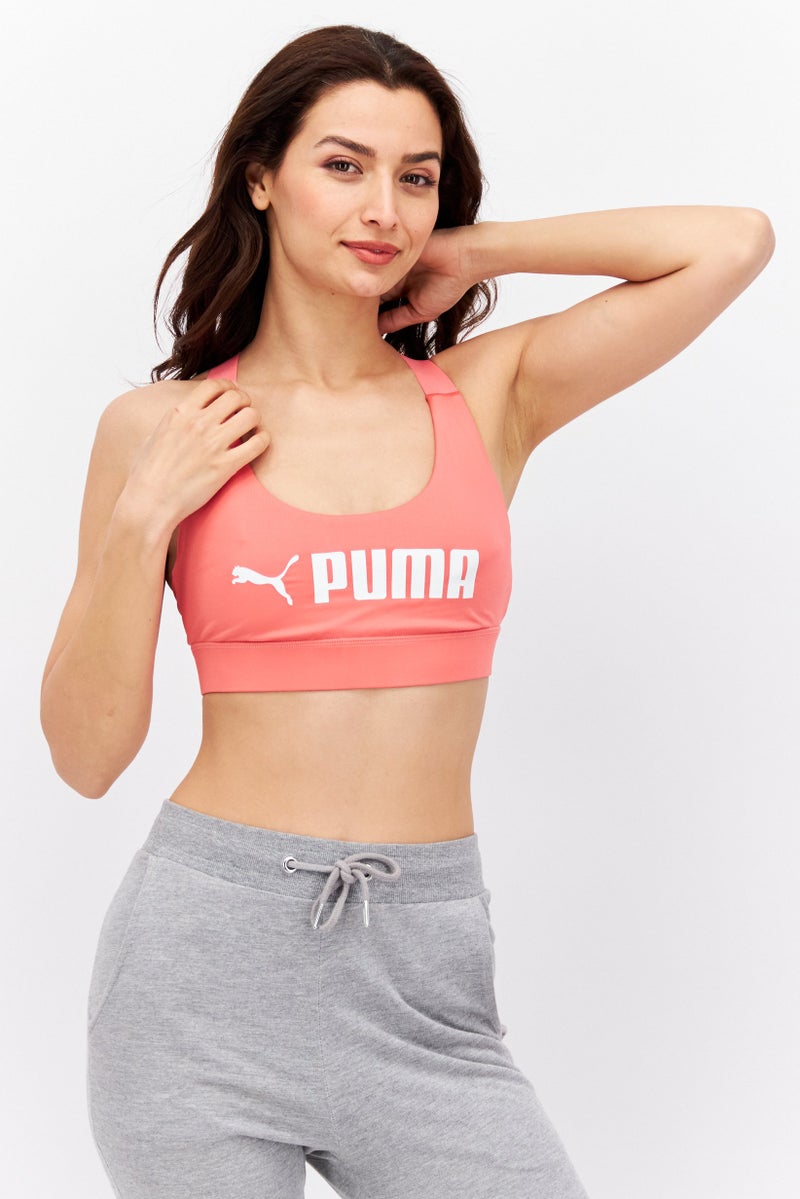 PUMA Women Brand Logo Padded Sports Bra, Pink - Image 1