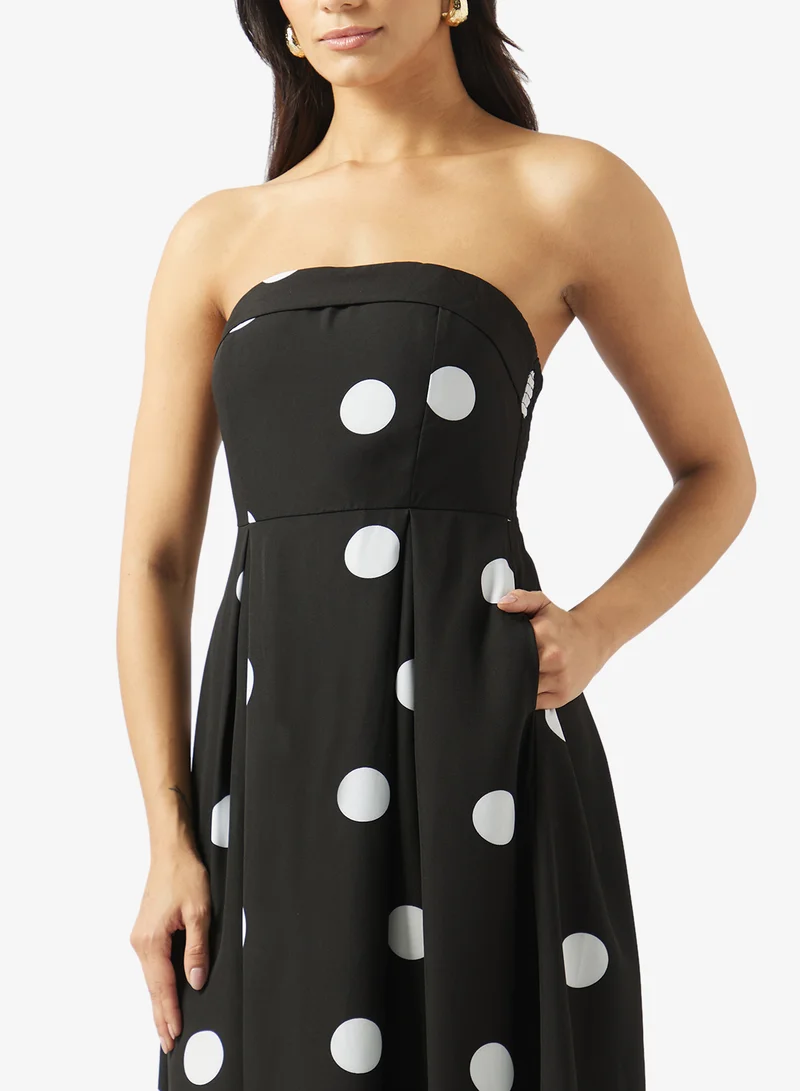 Ella  Bandeau Polka Print Dress for Women | Best Price UAE