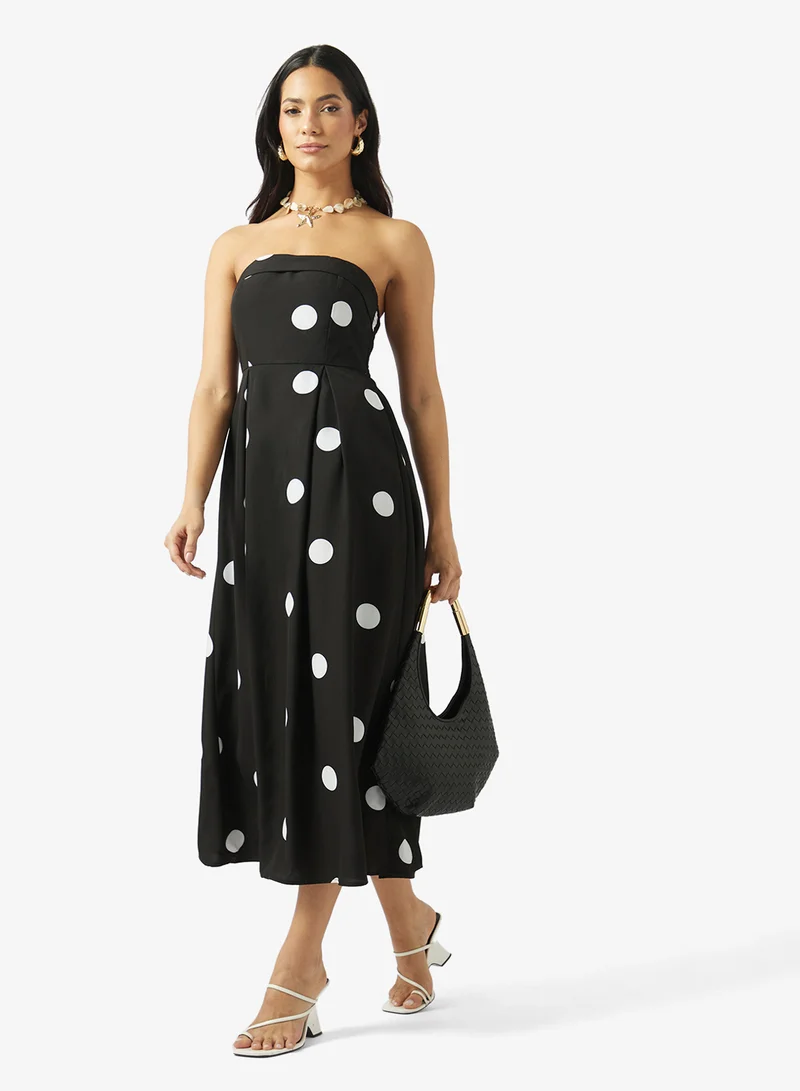 Ella  Bandeau Polka Print Dress for Women | Best Price UAE