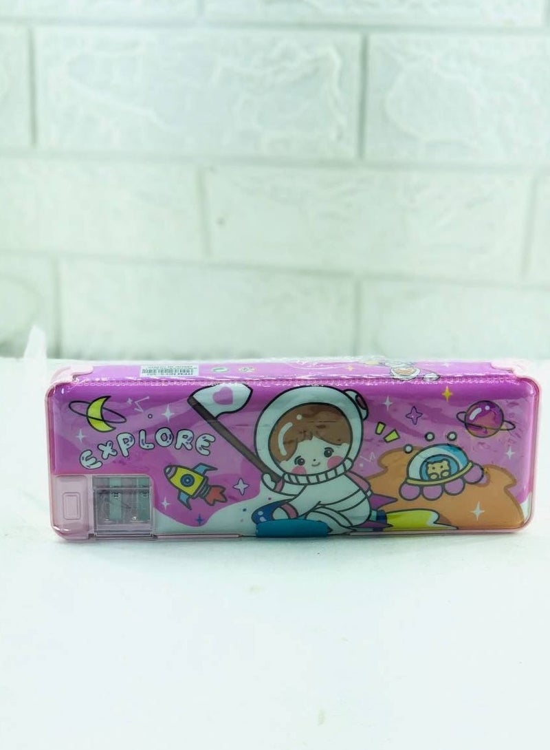 Plastic pencil case with 2 doors and 2 large and small pencil sharpeners. Small size: 9*23 cm. - Image 1